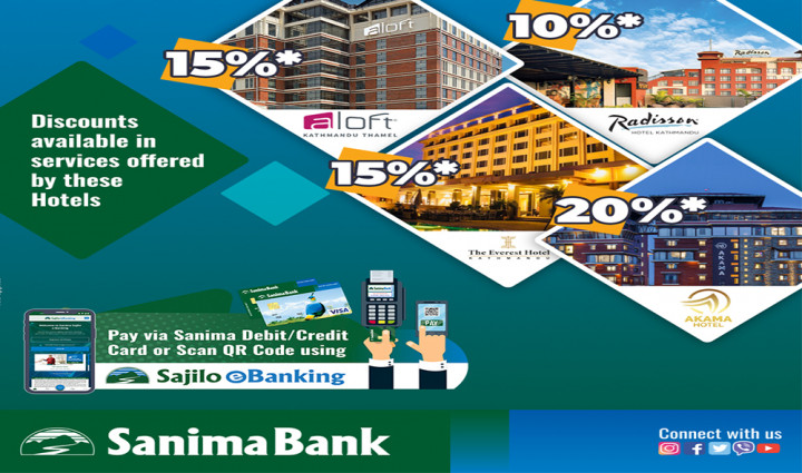 सानिमा बैंकको भिसा कार्ड प्रयोग गर्दा यी होटलमा पाइन्छ विशेष छुट