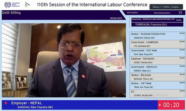 अन्तर्राष्ट्रिय श्रम सम्मेलनमा संघईको सम्बोधन, साझाहितका लागि सहकार्य गर्न विश्वलाई आग्रह