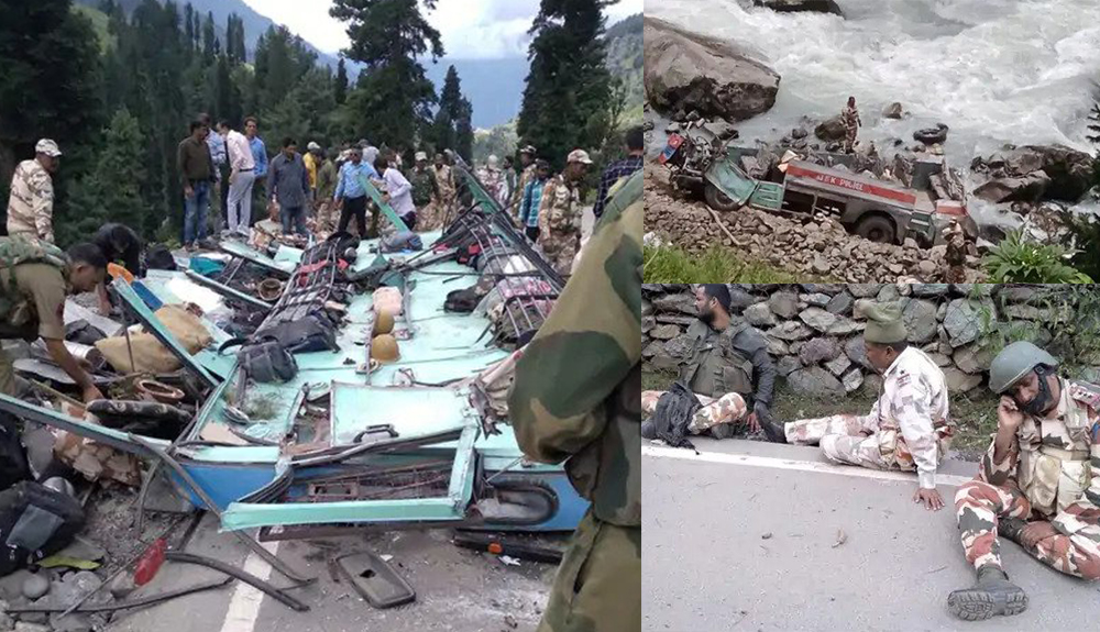 कश्मीरमा सुरक्षाफाैज सवार बस दुर्घटना, ६ जनाको मृत्यु