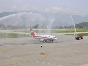 पोखरा अन्तर्राष्ट्रिय विमानस्थलमा सिचुवान एयरलाइन्सको जहाज अवतरण