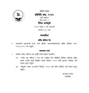 प्रतिनिधिसभा बैठक बस्दै, इ कमर्श बिधेयक पारितका लागि प्रस्तुत हुने