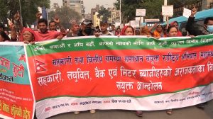 सहकारी, लघुवित्त, बैंक तथा मिटरब्याजपीडितले गरे काठमाडौंमा प्रदर्शन