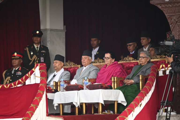 राष्ट्रपति पौडेलद्वारा राष्ट्रिय प्रजातन्त्र दिवस २०८२ विशेष समारोहमा सहभागिता, नेपाली सेनाद्वारा सलामी