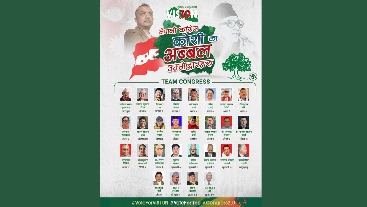काठमाडौं उपत्यकाको विकासका लागि कांग्रेसका १५ उम्मेदवारको भिजन १० प्रतिज्ञा पत्र सार्वजनिक