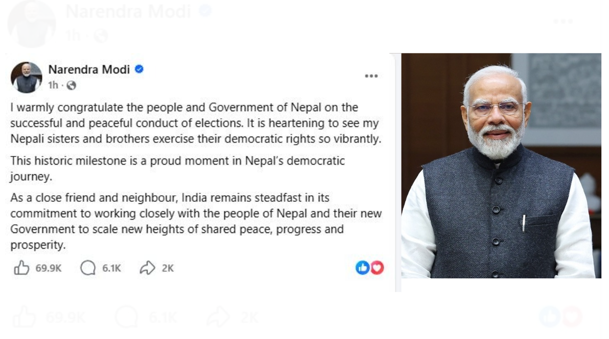 नेपालको नयाँ सरकारसँग सहकार्य गर्न भारत प्रतिबद्ध : नरेन्द्र मोदी