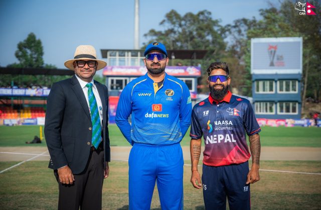 यूएईविरुद्ध नेपालले गुमायो पहिलो विकेट, १३ रन बनाएका अर्जुन साउद आउट