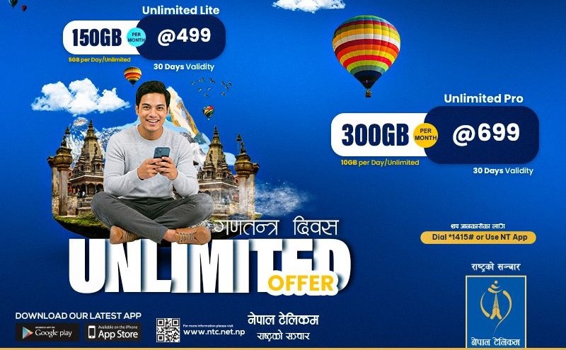 नेपाल टेलिकमको गणतन्त्र दिवस अफर, ३० दिन अनलिमिटेड डाटा प्याकेज