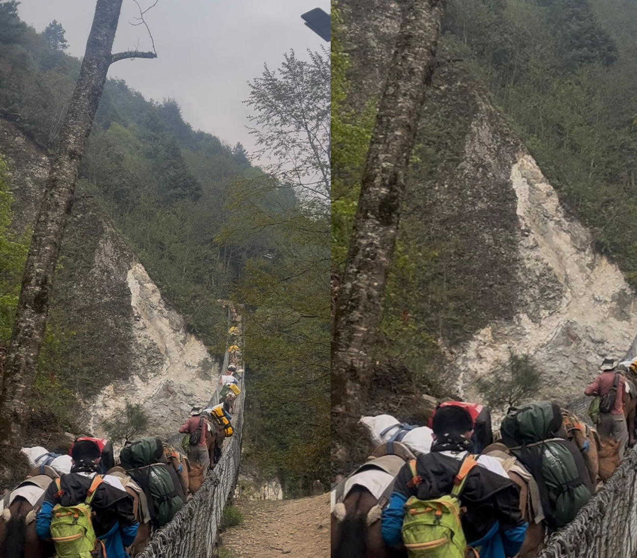 सगरमाथा जाने बाटोमै जोखिमपूर्ण पुल, पर्यटक, भरियादेखि खच्चड सबै मारमा
