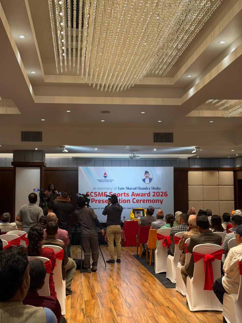 शरद चन्द्र शाहा स्मृति प्रतिष्ठानद्वारा ‘एससीएसएमएफ खेलकुद सम्मान–२०२६’ सम्पन्न, उमेश मास्के र सन्दीप लामिछाने सम्मानित