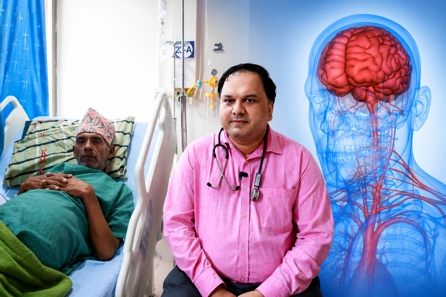 केएमसीमा नेपालमै पहिलोपटक मष्तिष्कमा फुटेको एभीएमको बिनाचिरफार उपचार