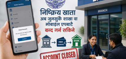 निष्क्रिय बैंक खाता अब जुनसुकै शाखा वा मोबाइल एपबाटै बन्द गर्न सकिने