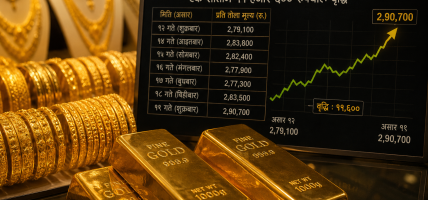 सुरक्षित लगानीतर्फ आकर्षण बढ्दा सुनको मूल्य एक सातामै ११ हजार ६०० रुपैयाँले महँगियो