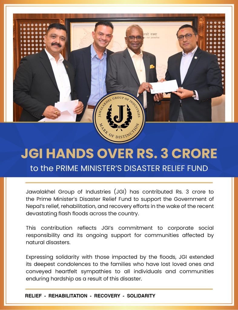 Jawalakhel Group of Industries Contributes Rs 3 Crore to PM’s Disaster Relief Fund