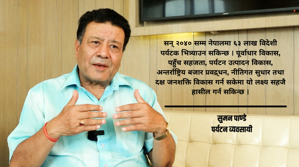 ६३ लाख पर्यटक भित्र्याउने लक्ष्यले नेपालको अर्थतन्त्र बदल्न सक्छ : सुमन पाण्डे (भिडियो सहित)
