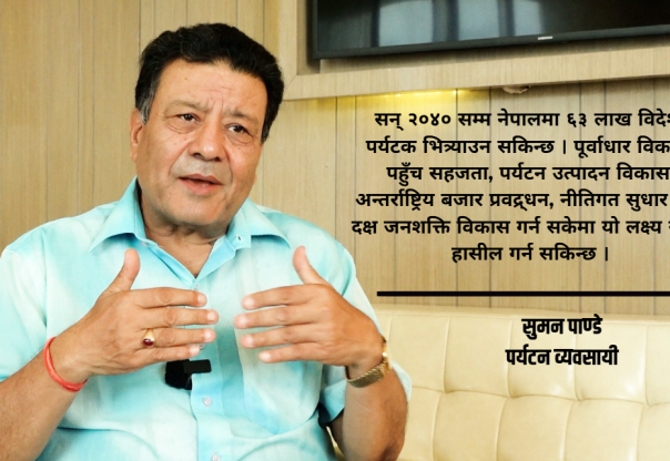 ६३ लाख पर्यटक भित्र्याउने लक्ष्यले नेपालको अर्थतन्त्र बदल्न सक्छ : सुमन पाण्डे (भिडियो सहित) ६३ लाख पर्यटक भित्र्याउने लक्ष्यले नेपालको अर्थतन्त्र बदल्न सक्छ : सुमन पाण्डे (भिडियो सहित)