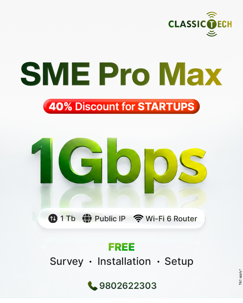 स्टार्टअपलाई क्लासिकटेकको SME Pro Max, 1Gbps इन्टरनेटमा ४० प्रतिशतसम्म छुट
