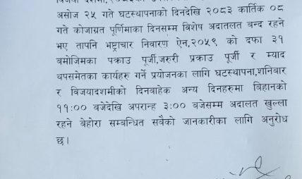 दशैं बिदामा पनि विशेष अदालत खुला रहने दशैं बिदामा पनि विशेष अदालत खुला रहने