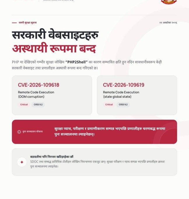 सुरक्षा जोखिमका कारण नेपालका केही सरकारी वेबसाइट अस्थायी रूपमा बन्द