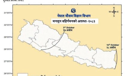 १२ दिन ढिला गरी यस वर्षको मनसुन नेपालबाट बाहिरियो