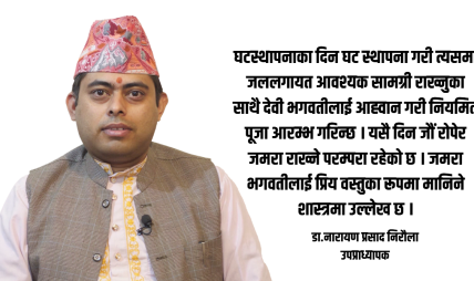 घटस्थापनाको धार्मिक तथा सांस्कृतिक महत्व विशेष छ : डा.नारायण प्रसाद निरौला घटस्थापनाको धार्मिक तथा सांस्कृतिक महत्व विशेष छ : डा.नारायण प्रसाद निरौला